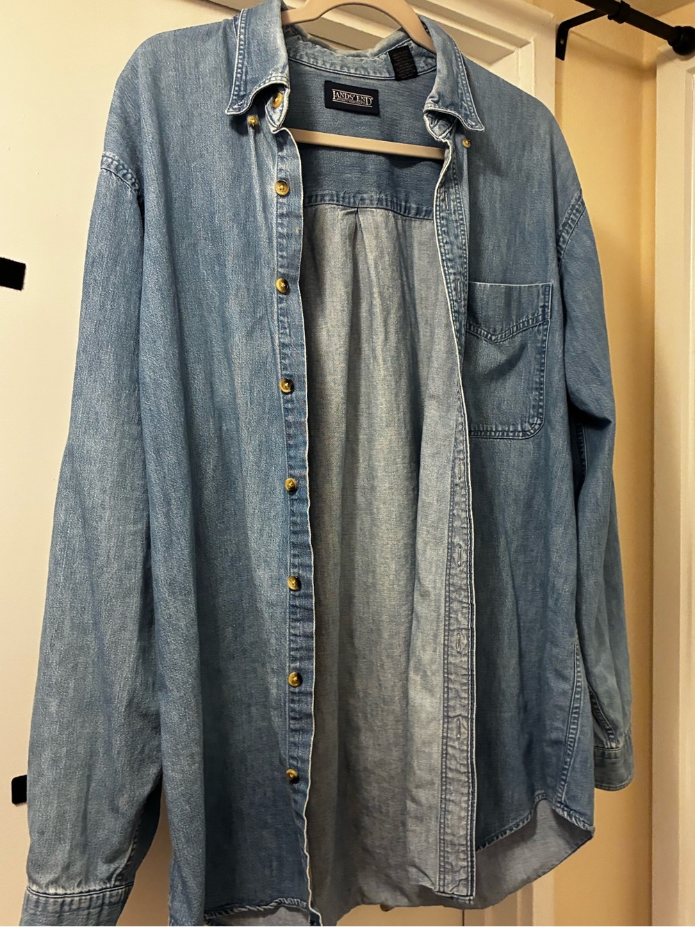 Oversize Lands End Blue Denim Button-up Overshirt - Picture 5 of 11